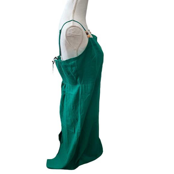 Rachel Zoe Emerald Green Linen Midi Dress L - Picture 4 of 6